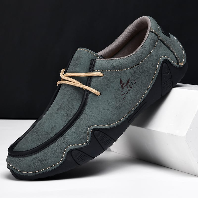 Bomber Leather Lace-Up Driving Moccasins Western Boots-60061