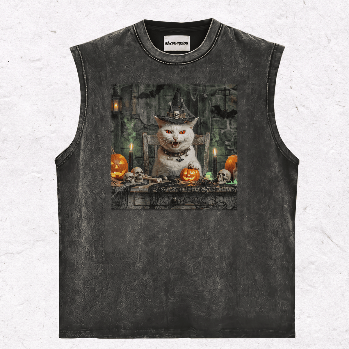 HALLOWEEN CAT HEAVY WEIGHT COTTON TEE-017
