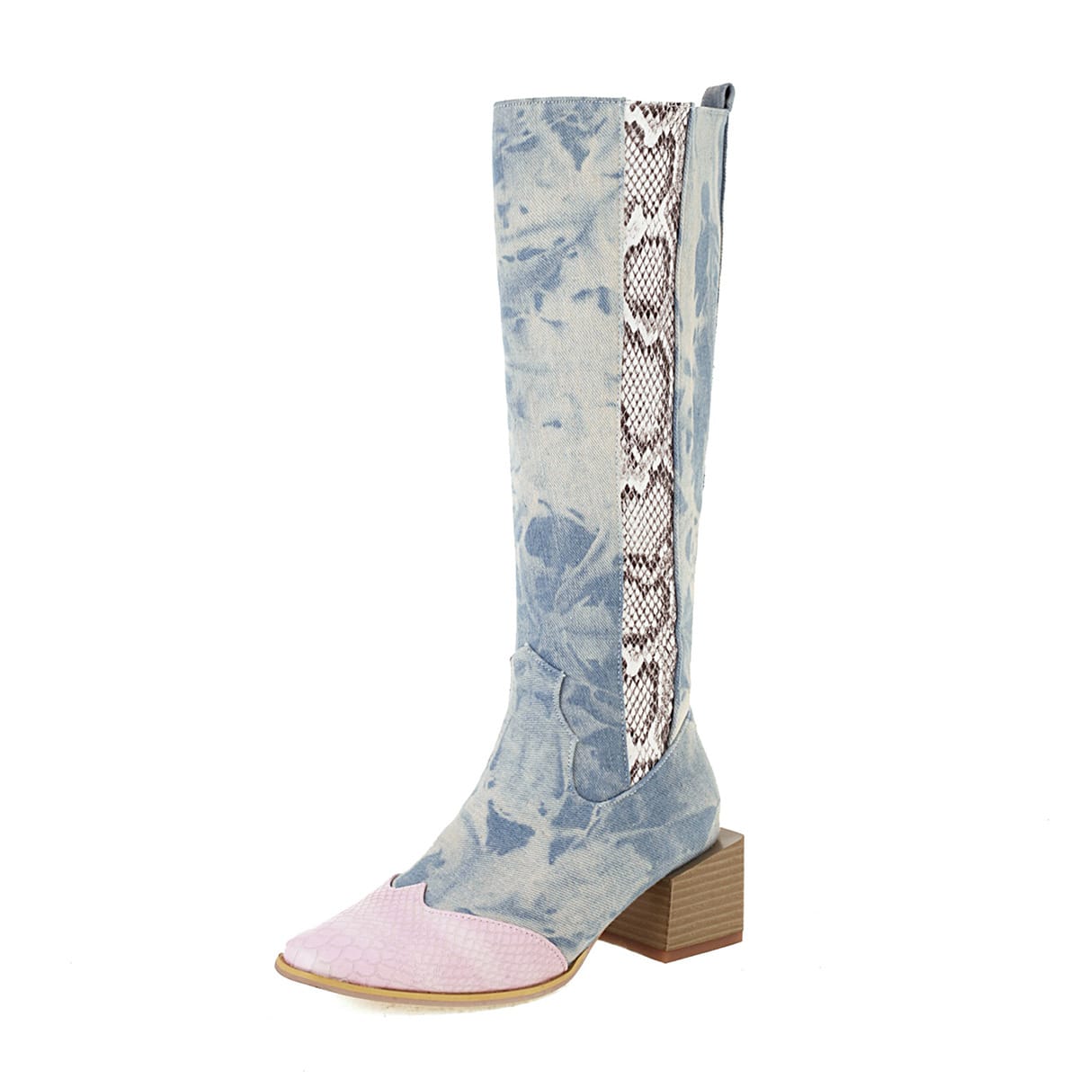 Women’s Color-Block Knee-High Western Boots-60040