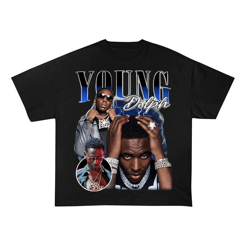 YOUNG DOLPH "YOUNG DOLPH" TEXT LOGO HEAVYWEIGHT COTTON TEE-57023