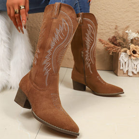 Women’s Suede Floral Embroidered Tall Western Boots-60026