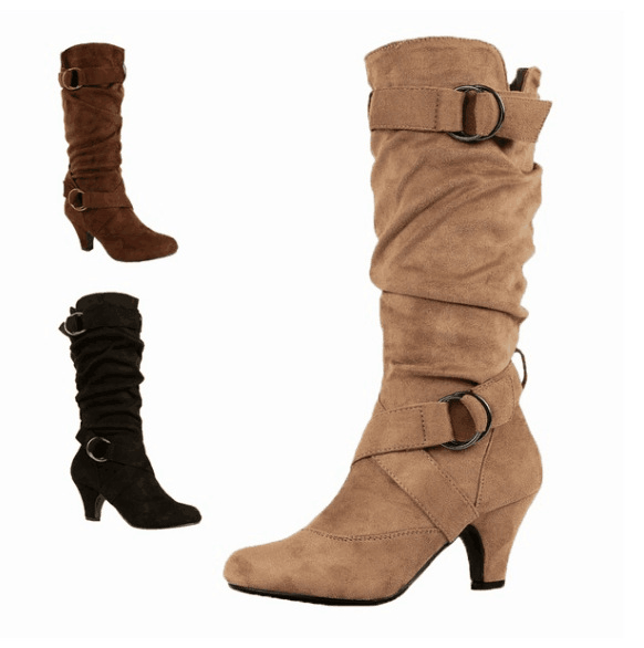 Women’s Slouchy Buckle Kitten Heel Western Boots-60049