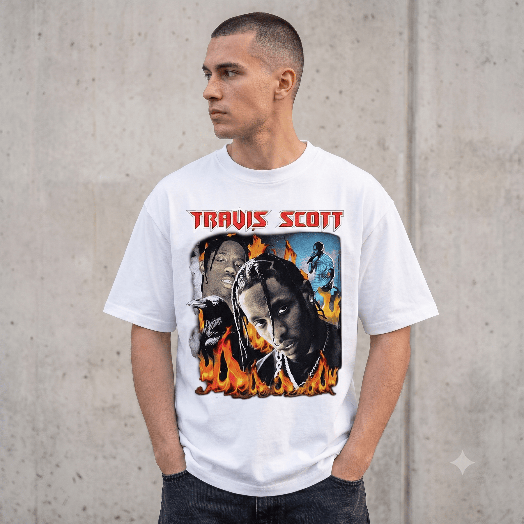 TRAVIS SCOTT FIRE FLAME HEAVYWEIGHT COTTON TEE-57034
