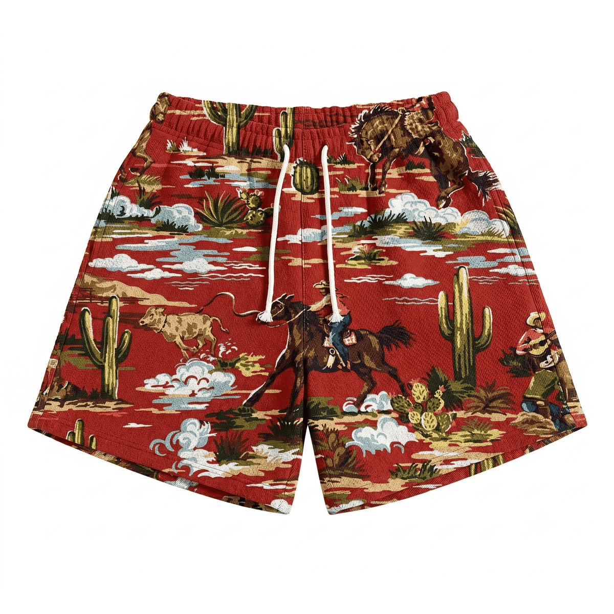RED COWBOY TAPESTRY SHORTS