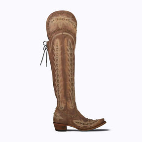 WOMEN’S OVER-THE-KNEE DISTRESSED LEATHER WESTERN BOOTS-60030
