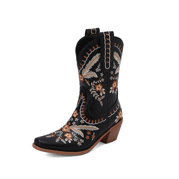 Women’s Floral Embroidered Mid-Calf Western Boots-60038