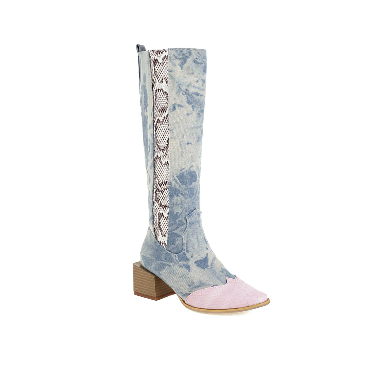 Women’s Color-Block Knee-High Western Boots-60040