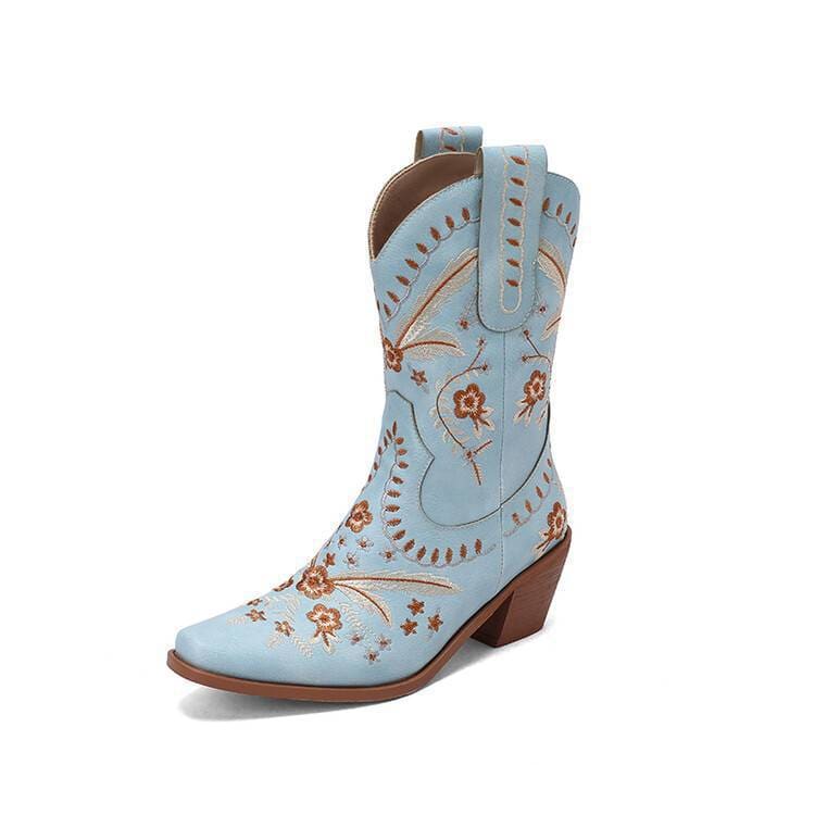 Women’s Floral Embroidered Mid-Calf Western Boots-60038