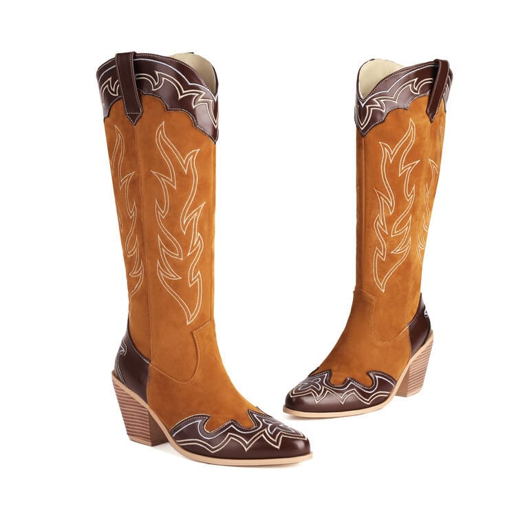 Women’s Denim Embroidered Knee-High Western Cowboy Boots-60031