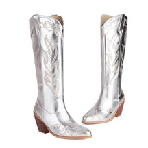 Women’s Denim Embroidered Knee-High Western Cowboy Boots-60031