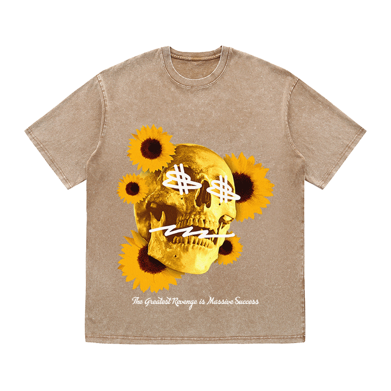 RDMCLOTHINGART tapestry hoodie SUNFLOWER SKULL HEAVY WEIGHT COTTON TEE-9055